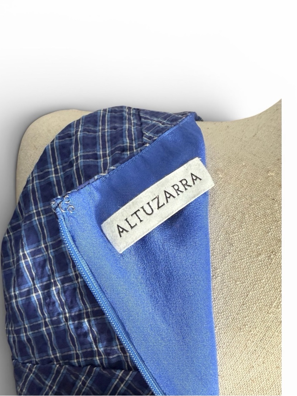 Altuzarra Blue Plaid Sleeveless Sheath Dress. Fitted Cotton - Picture 5 of 8